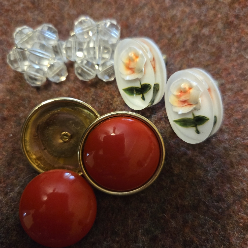 Vintage Clip On Earring Lot Of 3
